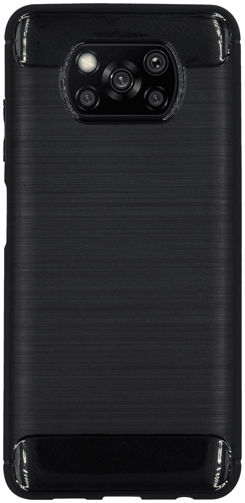 Xiaomi Poco X3 Pro ütésálló szilikon tok szálcsiszolt-karbon minta légpárnás sarok logó kihagyós fekete