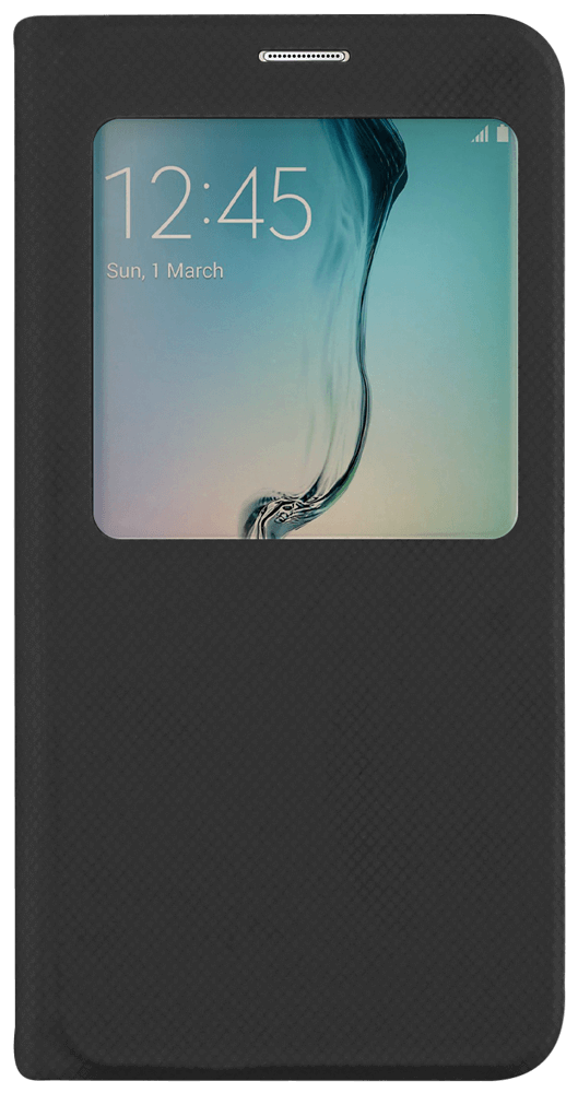 Samsung Galaxy S6 Edge Plus (G928) oldalra nyíló flipes műanyag tok rombusz mintás View Window fekete